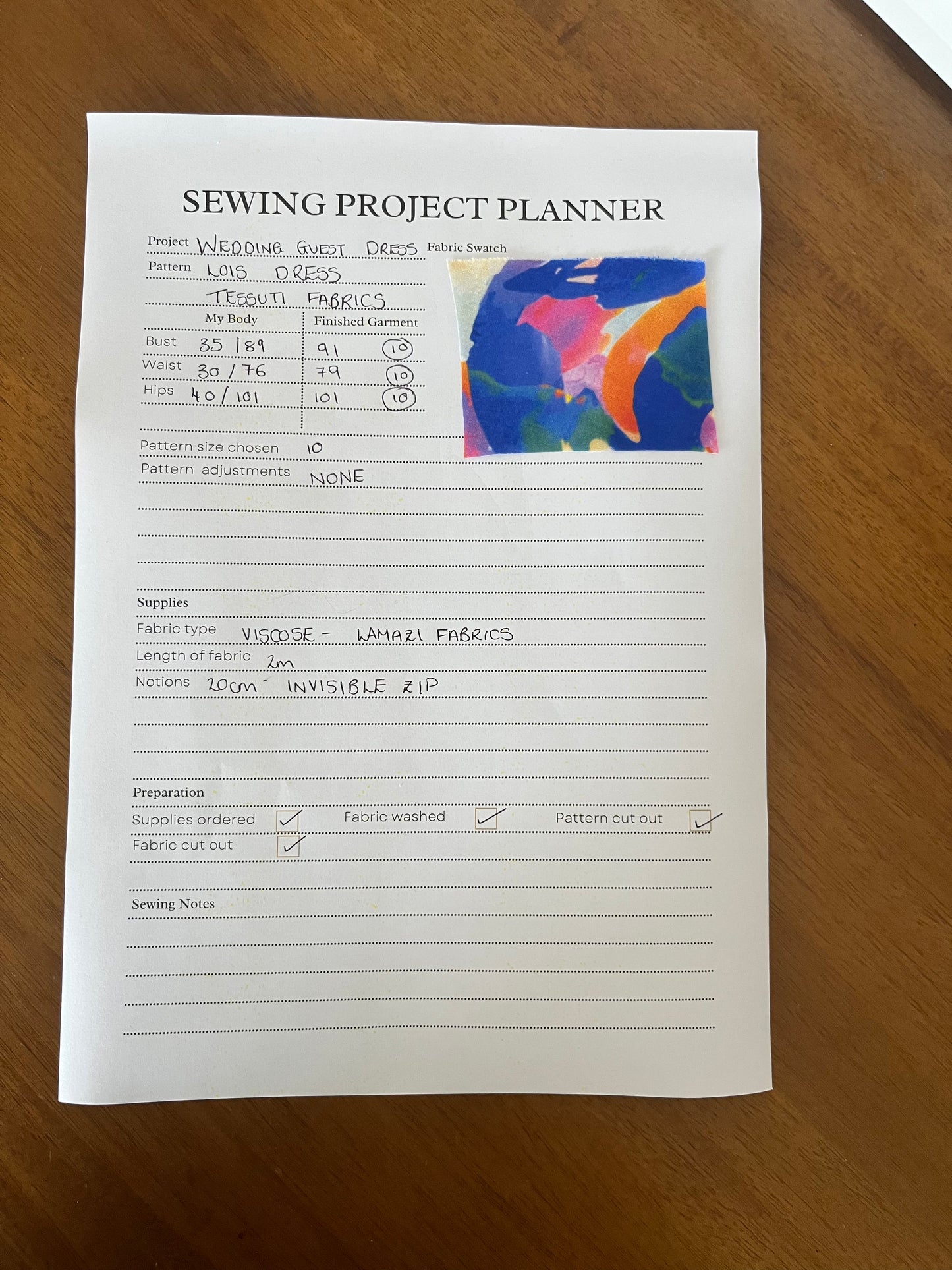 Sewing Project Planner