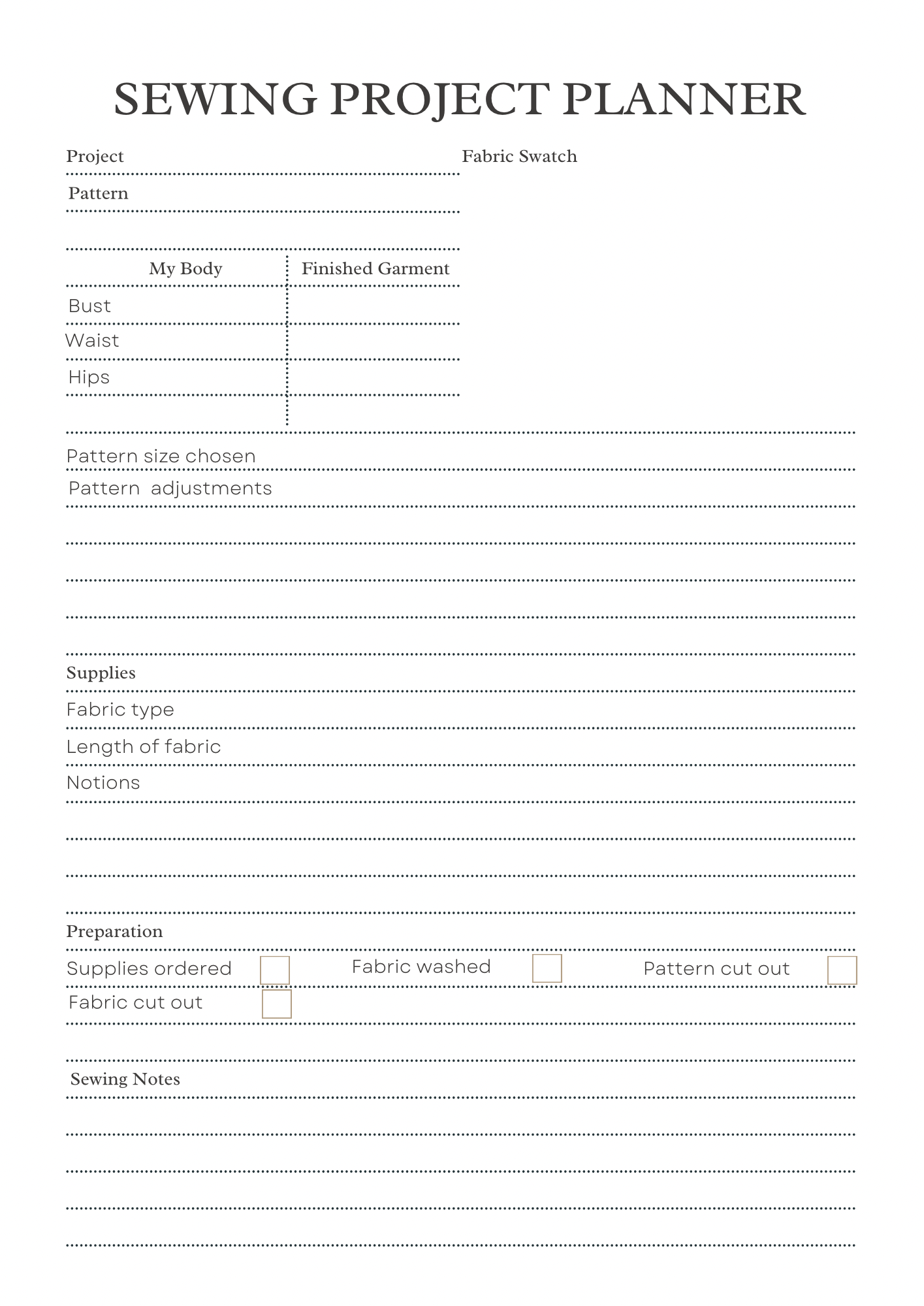 Sewing Project Planner